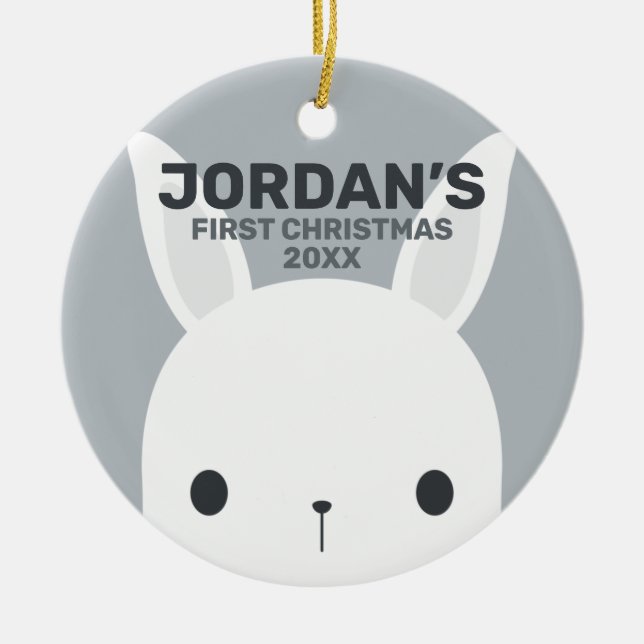 Niedliches kleines Bunny Rabbit Erstes Weihnachten Keramik Ornament (Vorne)