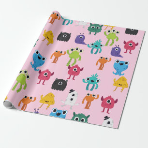 Niedliches kleines buntes Monster-Muster Geschenkpapier