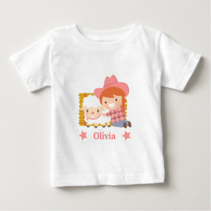 Niedliches kleines Cowgirl mit Lamm für Baby T-shirt