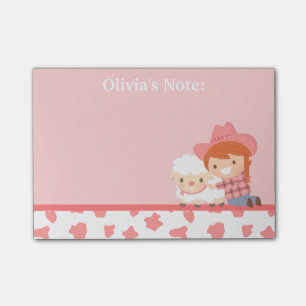 Niedliches kleines Cowgirl mit Lamm für Mädchen Post-it Klebezettel