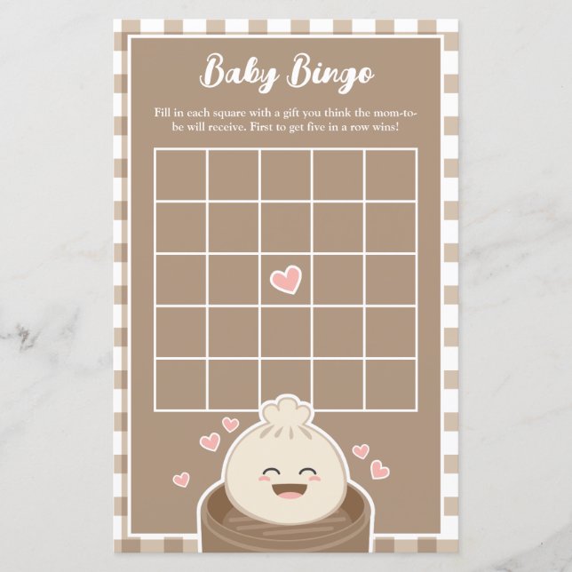 Niedliches Kleines Dumpling Baby Shower Bingo Game (Vorderseite)