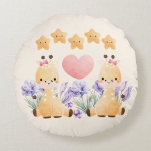 Niedliches kleines Duo Giraffe Rundkissen Rundes Kissen
