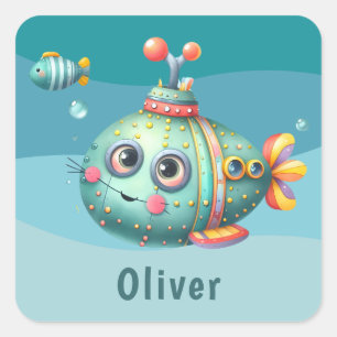 Niedliches kleines farbiges U-Boot Quadratischer Aufkleber