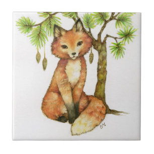 Niedliches kleines Fox-Waldtierkiefern-Baum-wild Fliese