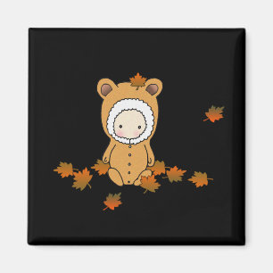 Niedliches kleines Herbstbaby in den Blätter Magnet
