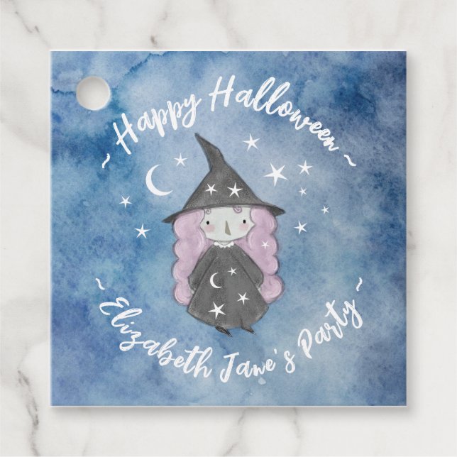 Niedliches kleines Hexenkind-Halloween-Party Geschenkanhänger (Vorderseite)