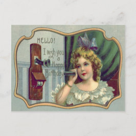 Niedliches Kleines Mädchen Antique Telefon Postkarte