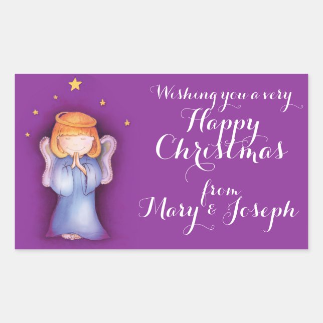 Niedliches kleines Mädchen betet Art Name Weihnach Rechteckiger Aufkleber (Vorderseite)