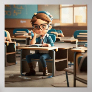 Niedliches kleines Mädchen im Unterricht mit moder Poster