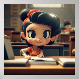 Niedliches kleines Mädchen in der Schule, modernes Poster