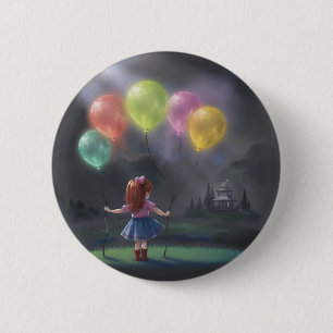 Niedliches kleines Mädchen mit Balloons Button