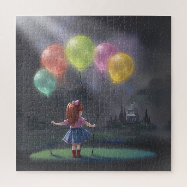 Niedliches kleines Mädchen mit Balloons Puzzle (Vertikal)