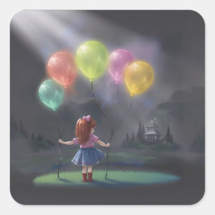 Niedliches kleines Mädchen mit Balloons Quadratischer Aufkleber