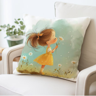 Niedliches kleines Mädchen mit Blume Kissen, Whims Kissen