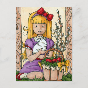 Niedliches Kleines Mädchen mit Osterhase Feiertagspostkarte