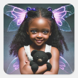 Niedliches kleines Mädchen mit Teddybär Quadratischer Aufkleber