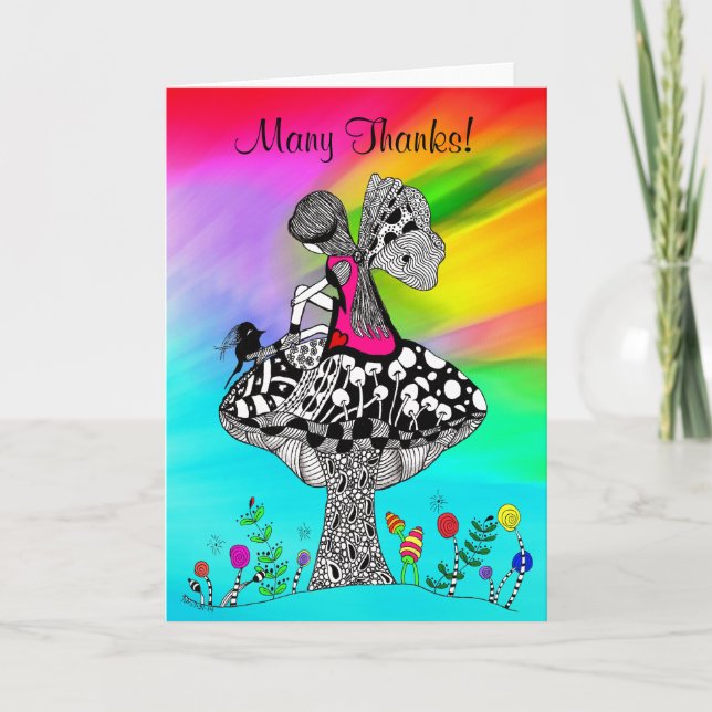 Niedliches kleines Mädchen und Vogelgrippe Dankeskarte (Vorderseite)