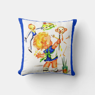 niedliches kleines Mädchengemälde an der Wand Kissen