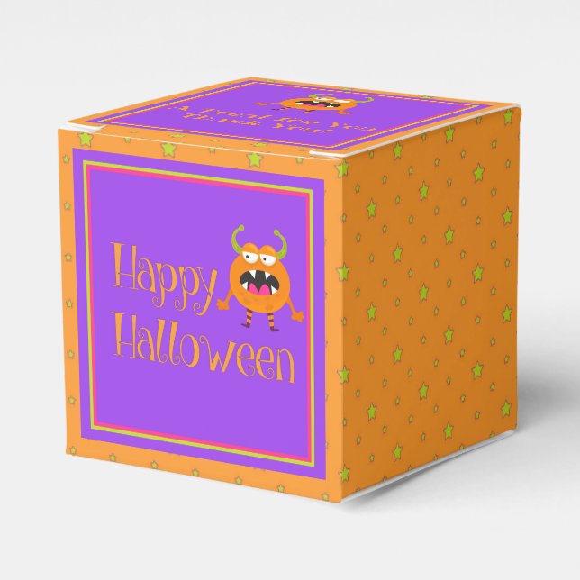 Niedliches Kleines Monster Orange Lila Kids Hallow Geschenkschachtel (Vorderseite)