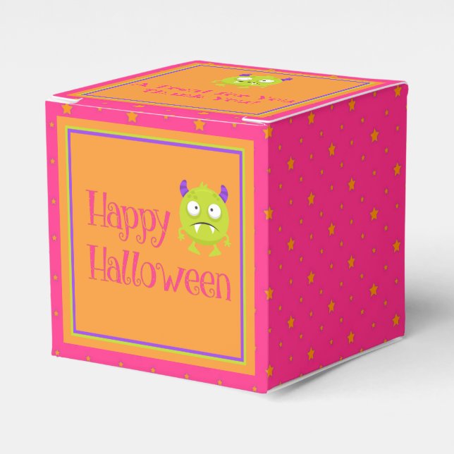 Niedliches kleines Monster Orange Pink Kids Hallow Geschenkschachtel (Vorderseite)