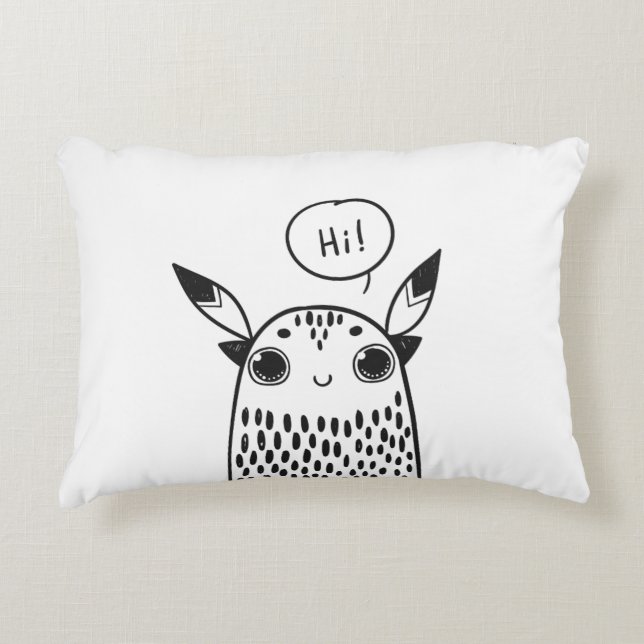 Niedliches kleines Monster Schwarz und Weiß Illust Dekokissen (Vorderseite)