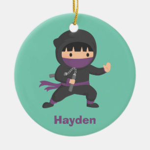 Niedliches kleines Ninja mit Nunchaku Keramik Ornament