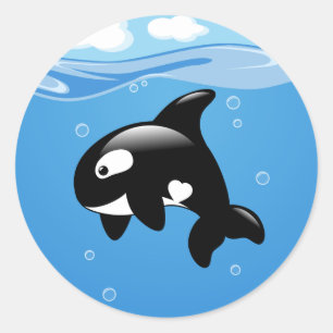 Niedliches kleines Orca auf Aqua Runder Aufkleber
