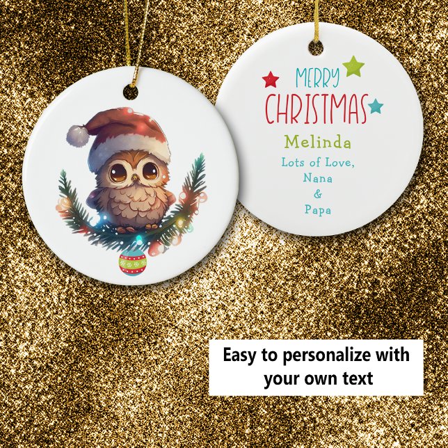 Niedliches kleines Owl Frohe Weihnachtsdekoration Keramik Ornament (Von Creator hochgeladen)