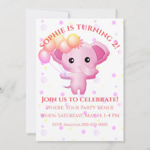 Niedliches kleines Pink Baby Elephant Geburtstag Einladung