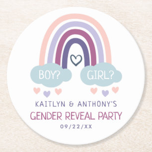 Niedliches kleines Rainbow-Gender-Party Runder Pappuntersetzer