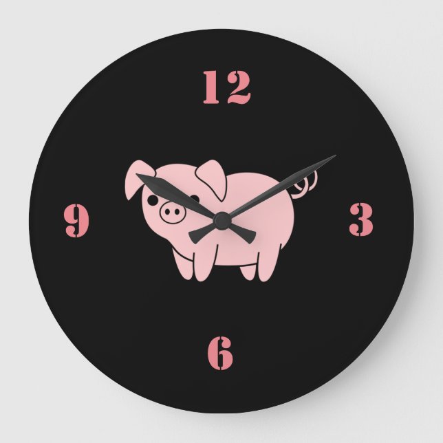 niedliches kleines rosa Schwein Große Wanduhr (Vorderseite)