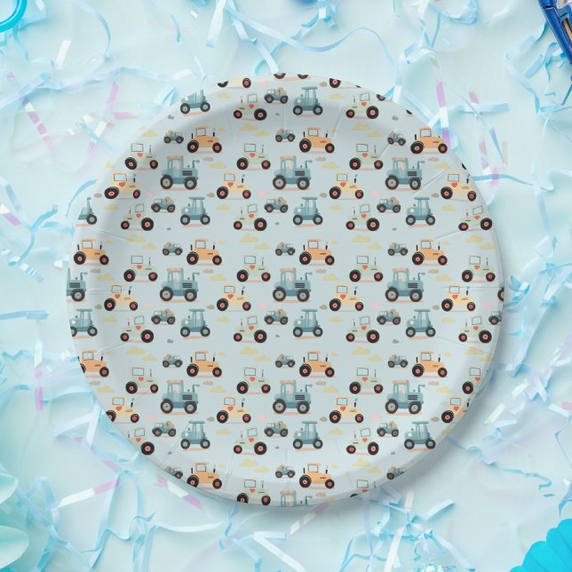 Niedliches kleines Traktormuster blaues Papier Nap Pappteller (Von Creator hochgeladen)