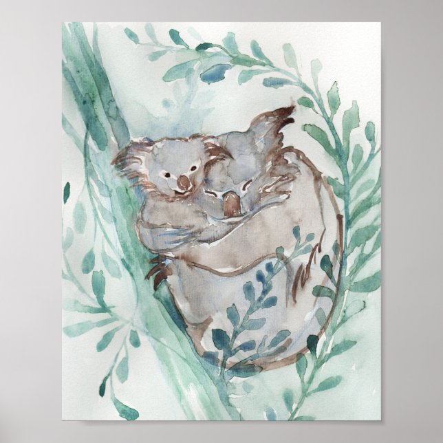 Niedliches Koala & Baby Watercolor Neutrales Kinde Poster (Vorne)