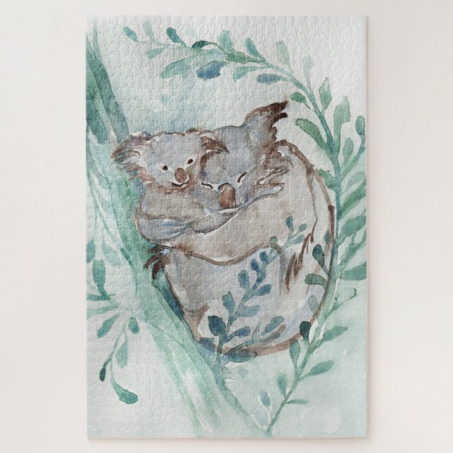 Niedliches Koala & Baby Watercolor Neutrales Kinde Puzzle (Vertikal)
