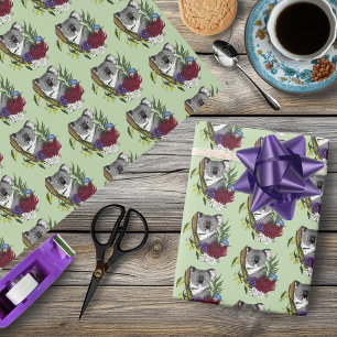 Niedliches Koala-Bär Grün Australische Tierwelt Fl Geschenkpapier
