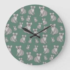 Niedliches Koala Eukalyptus Grünes Muster Große Wanduhr