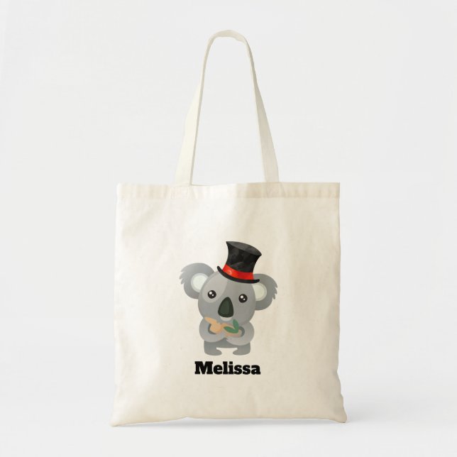 Niedliches Koala in einem Black Top Hat Custom Tragetasche (Vorne)