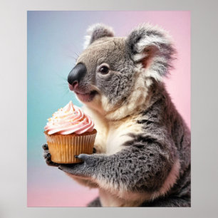 Niedliches Koala mit Cupcake Pastell Gradient Poster