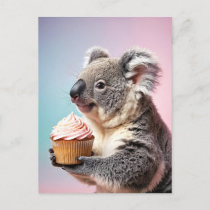 Niedliches Koala mit Cupcake Pastell Gradient Postkarte