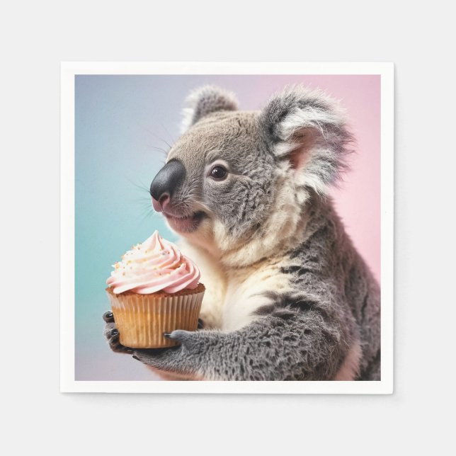 Niedliches Koala mit Cupcake Pastell Gradient Serviette (Vorderseite)
