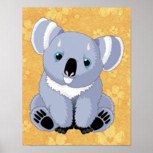 Niedliches Koala mit floralem Hintergrund Poster