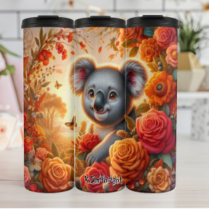 Niedliches Koala mit Rose Thermosbecher