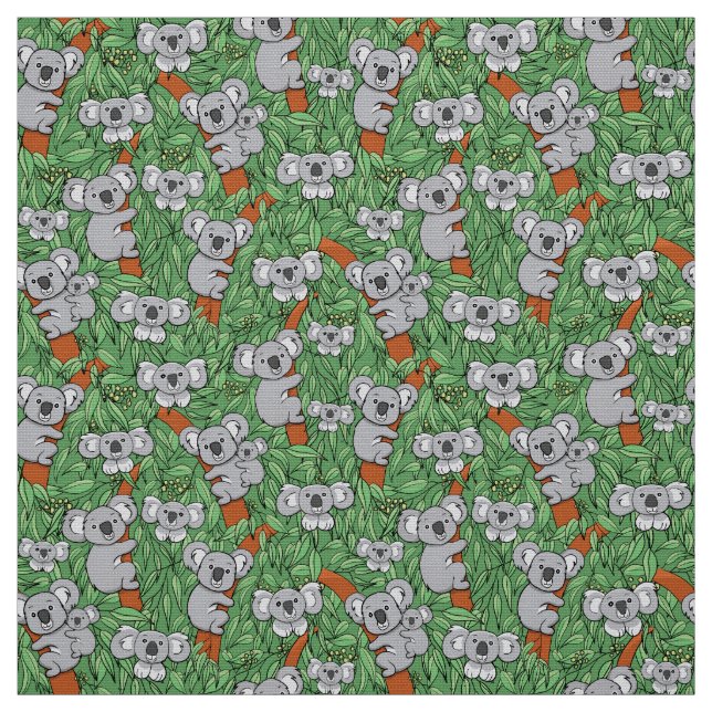 Niedliches Koala-Muster Grün Stoff (Muster)