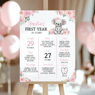 Niedliches Koala Pink Floral Geburtstags-Milestone Poster