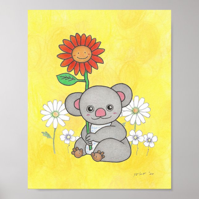 Niedliches Koala und Blume Kinderzimmer-Poster Poster (Vorne)