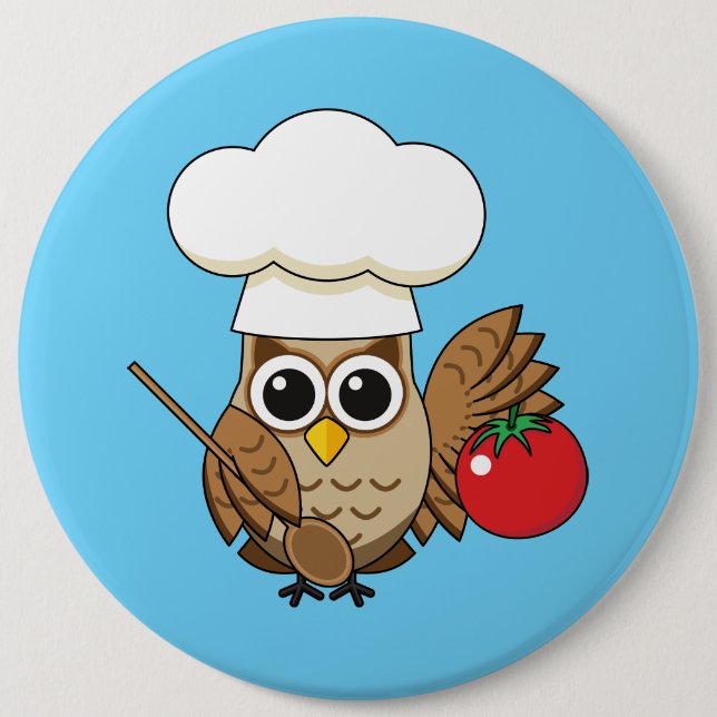 Niedliches Kochen Owl Cartoon Button (Vorderseite)
