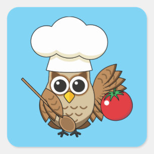 Niedliches Kochen Owl Cartoon Quadratischer Aufkleber