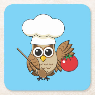 Niedliches Kochen Owl Cartoon Rechteckiger Pappuntersetzer