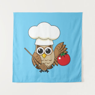 Niedliches Kochen Owl Cartoon Wandteppich