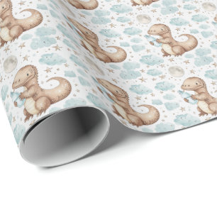 Niedliches Komodo Dragon Baby Pastell Wasserfarben Geschenkpapier